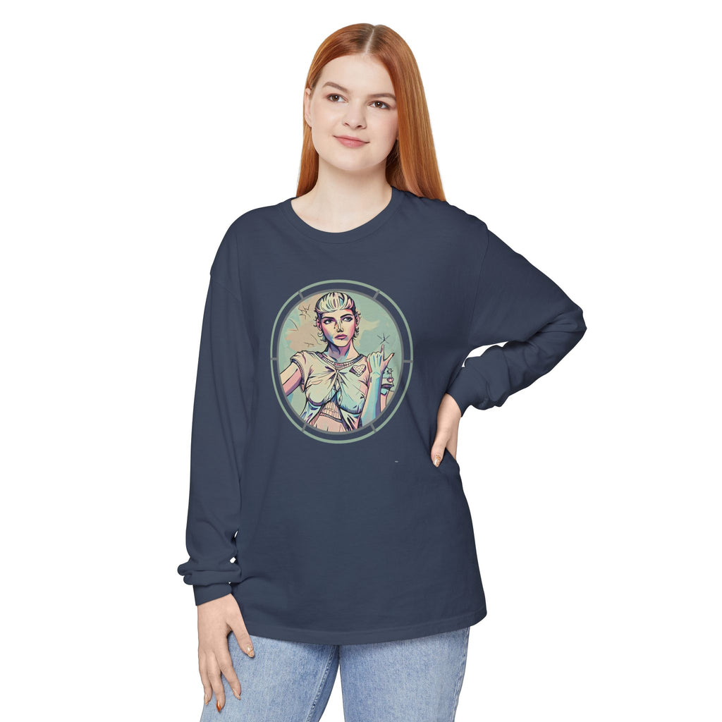 Vintage Style Artist Shirt – Retro Futurist Girl Long Sleeve Tee