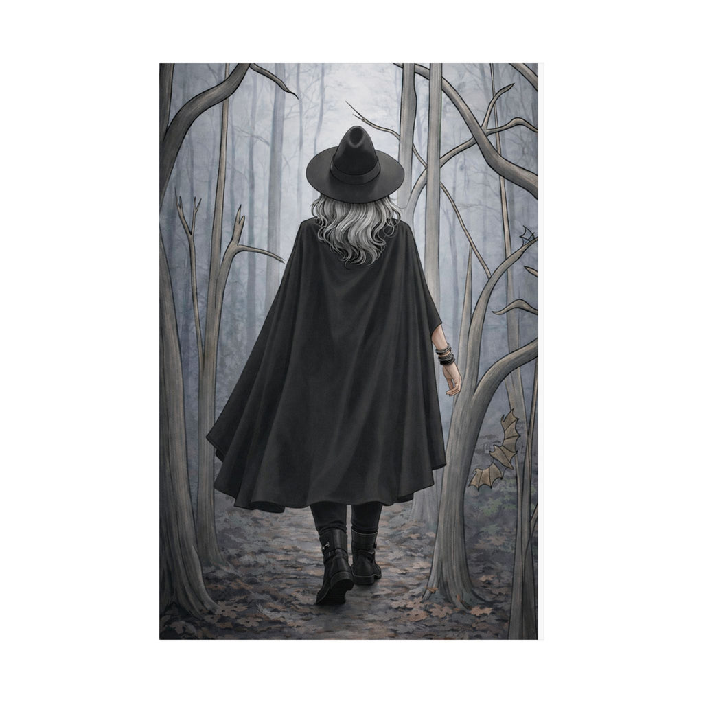 Senior Witch in Misty Forest Matte Poster — Vertical Wall Art