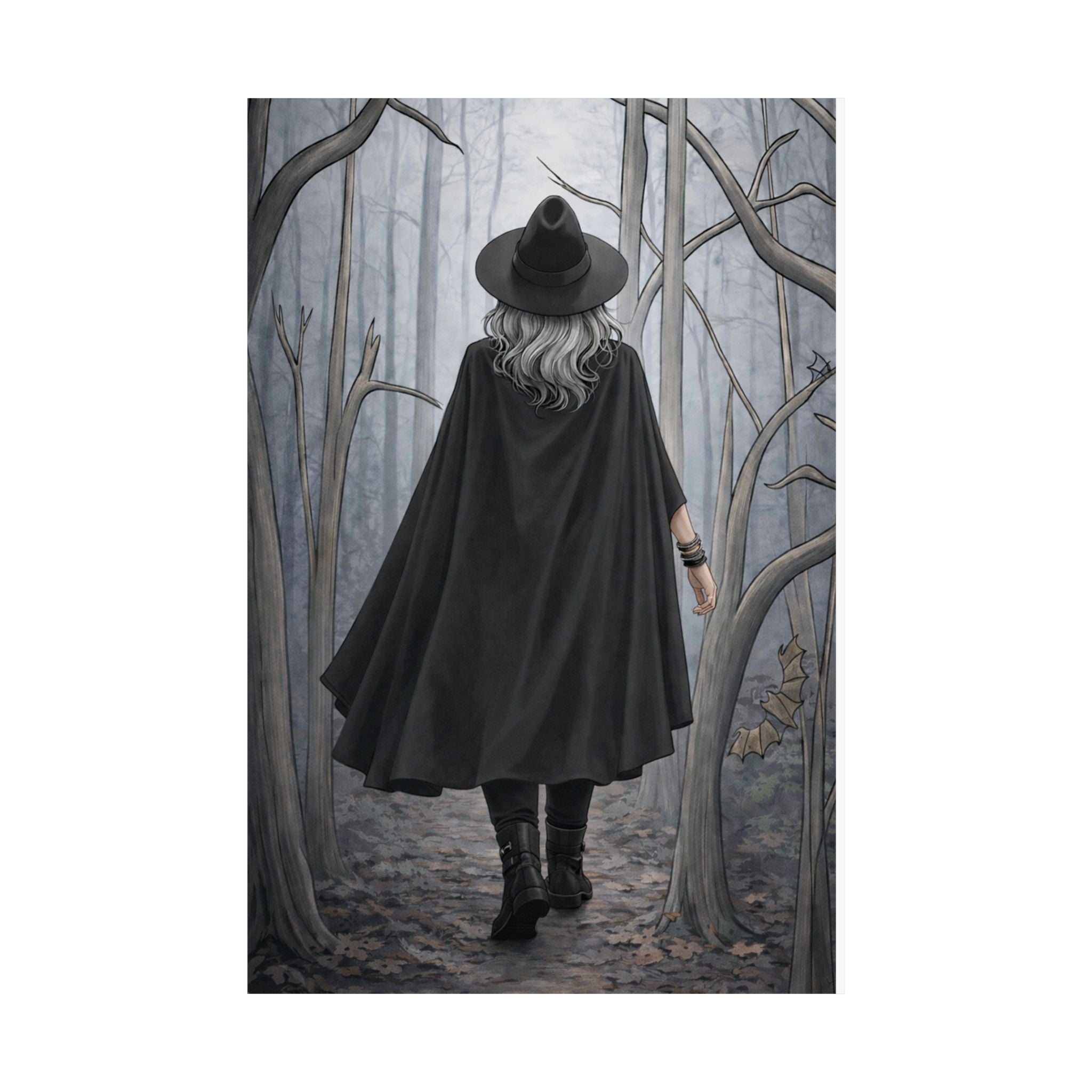 Senior Witch in Misty Forest Matte Poster — Vertical Wall Art