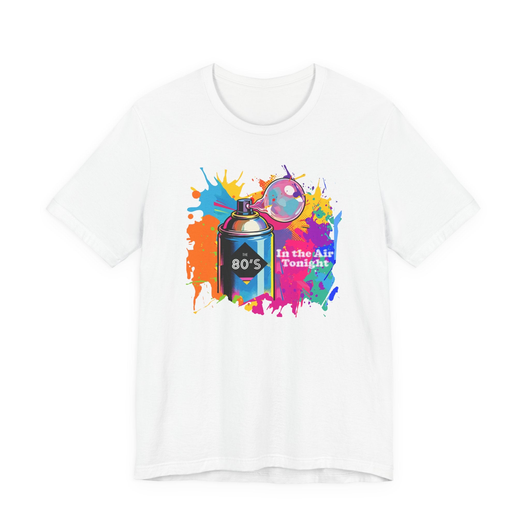 Vibrant retro tee celebrating 80’s pop culture, IN THE AIR TONIGHT, Casual Wear, Colorful Style