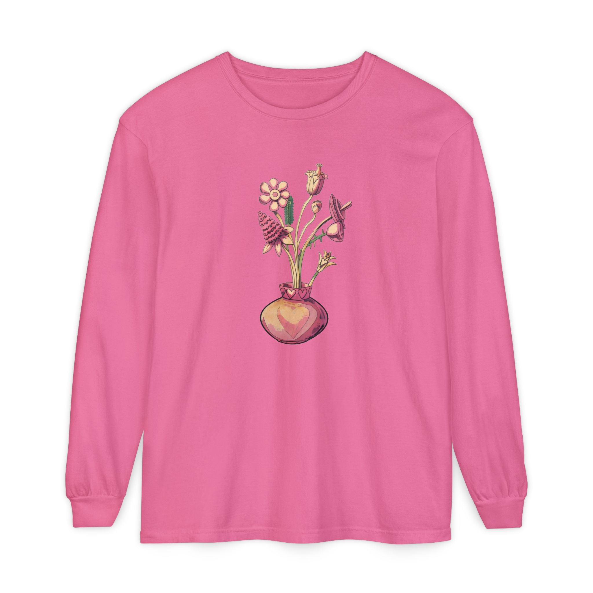 Long Sleeve T‑Shirt — Watercolor Flower Vase Graphic