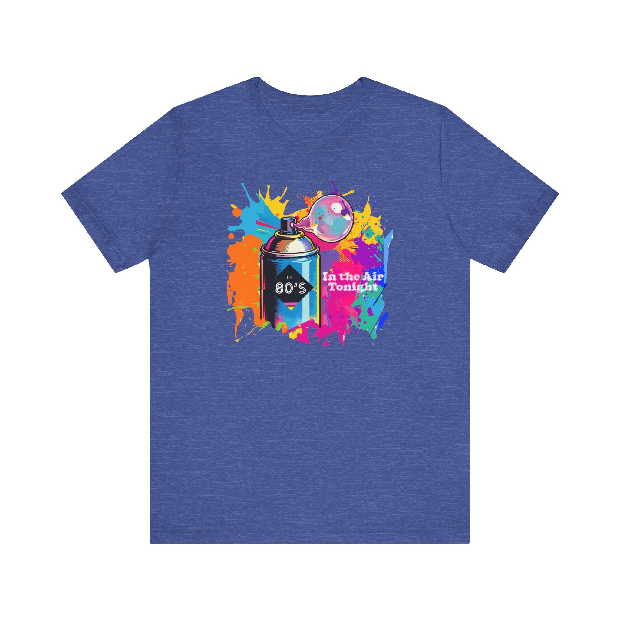 Vibrant retro tee celebrating 80’s pop culture, IN THE AIR TONIGHT, Casual Wear, Colorful Style