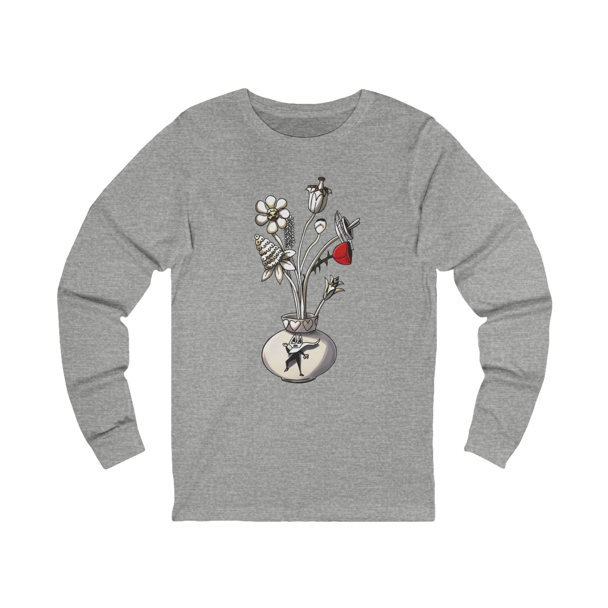 Long Sleeve Tee — Hand-Drawn Floral Vase Illustration