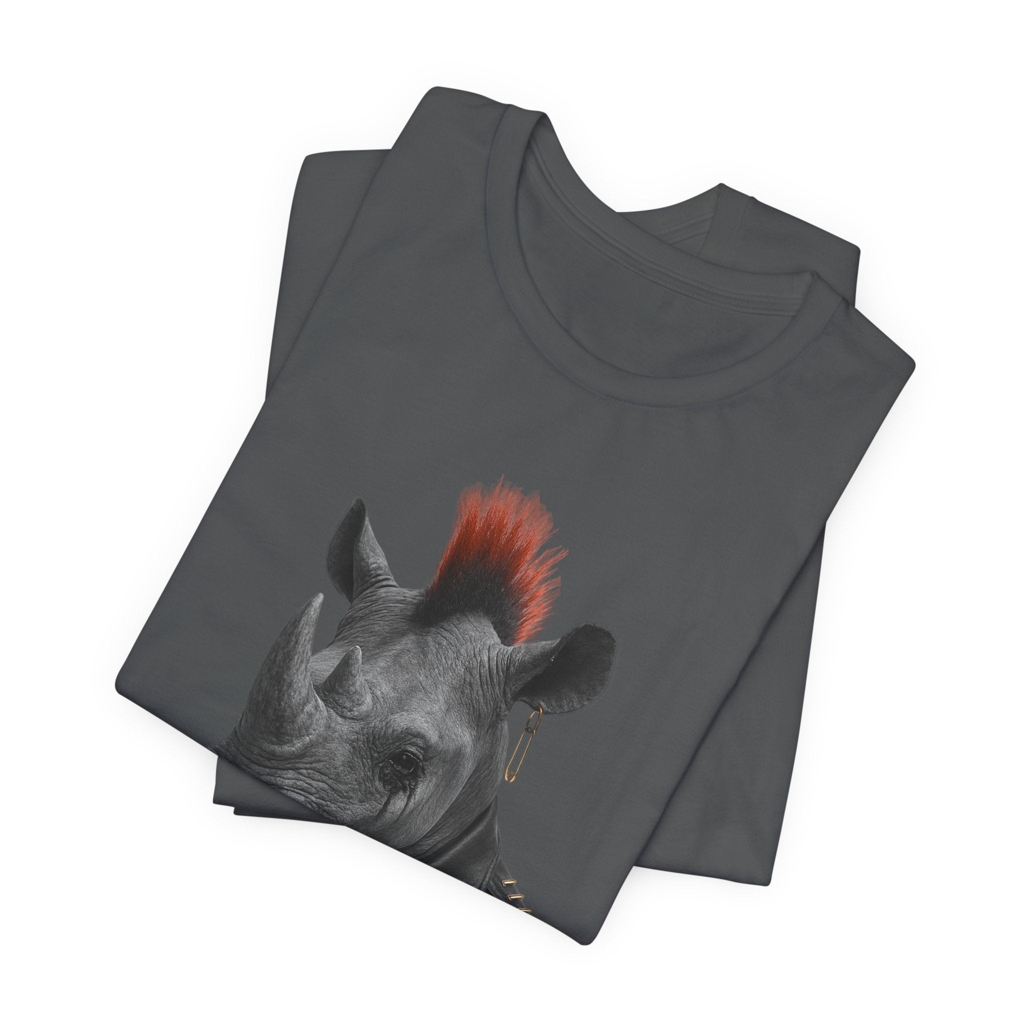 Punk Rhino Tee – Bold Artistic Animal Portrait T-Shirt for Rebels and Creators