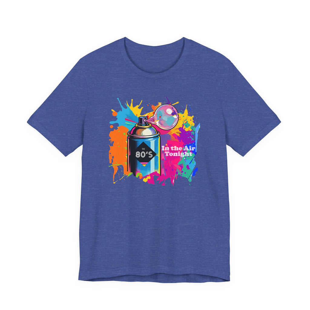 Vibrant retro tee celebrating 80’s pop culture, IN THE AIR TONIGHT, Casual Wear, Colorful Style