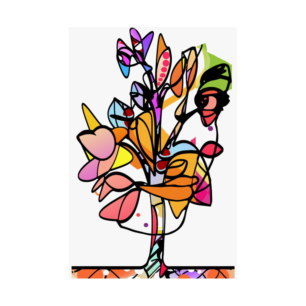 Abstract Floral Art Poster — Bold Geometric Bouquet Matte Vertical Print