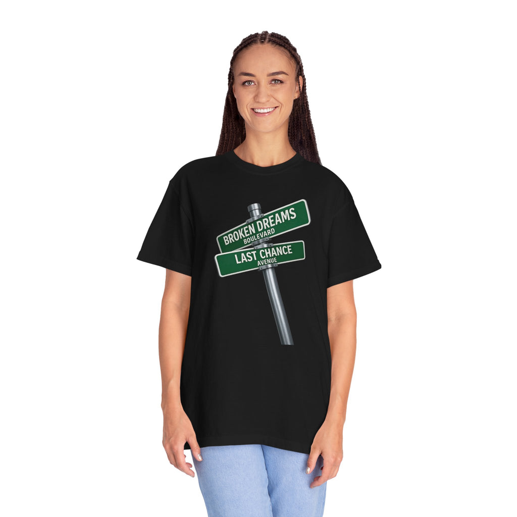 Broken Dreams Blvd x Last Chance Ave T-Shirt — Minimalist Crossroads Graphic
