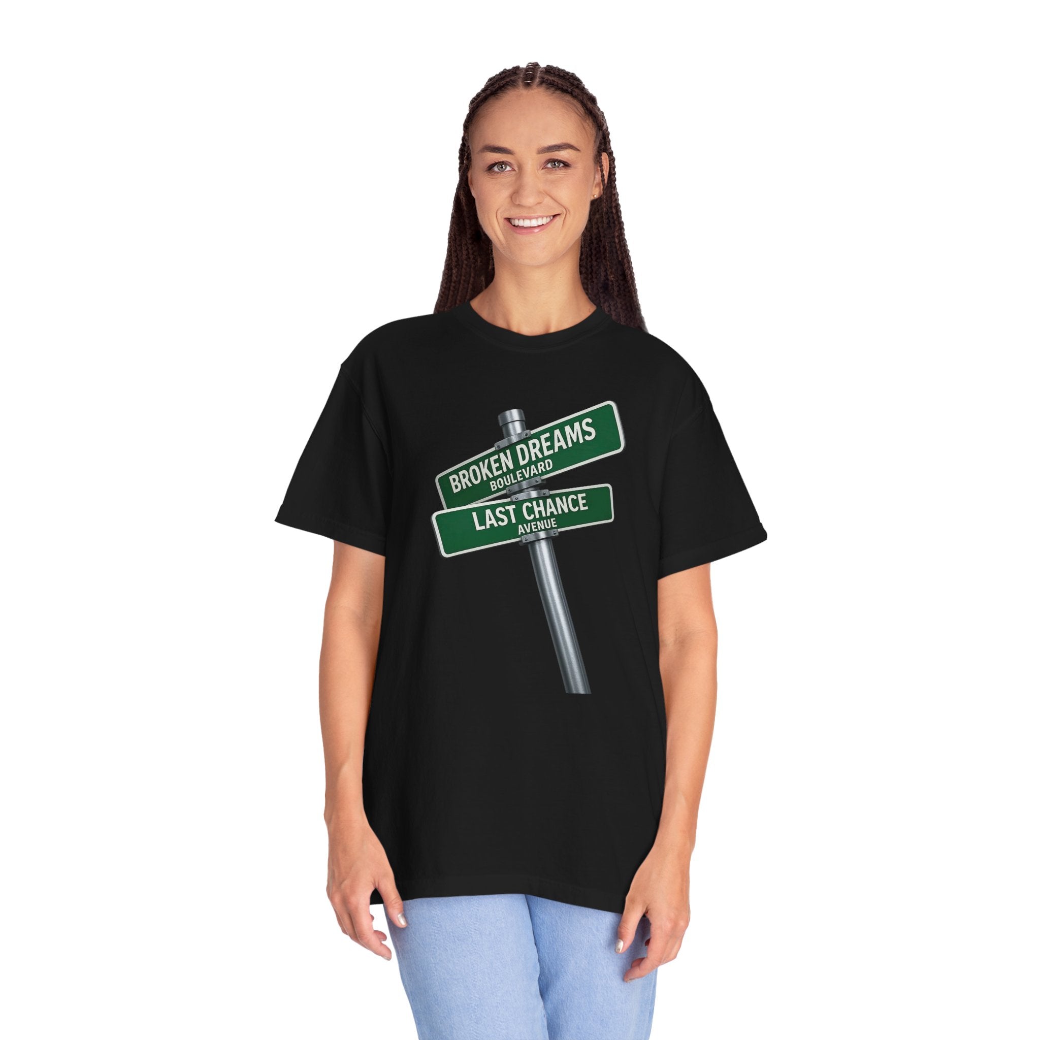 Broken Dreams Blvd x Last Chance Ave T-Shirt — Minimalist Crossroads Graphic