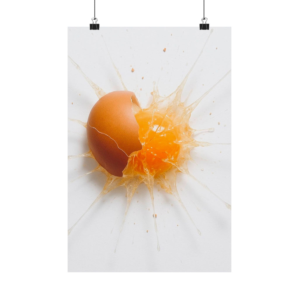 Exploding Egg Splash Art Print – Modern Minimalist Food Photography Poster