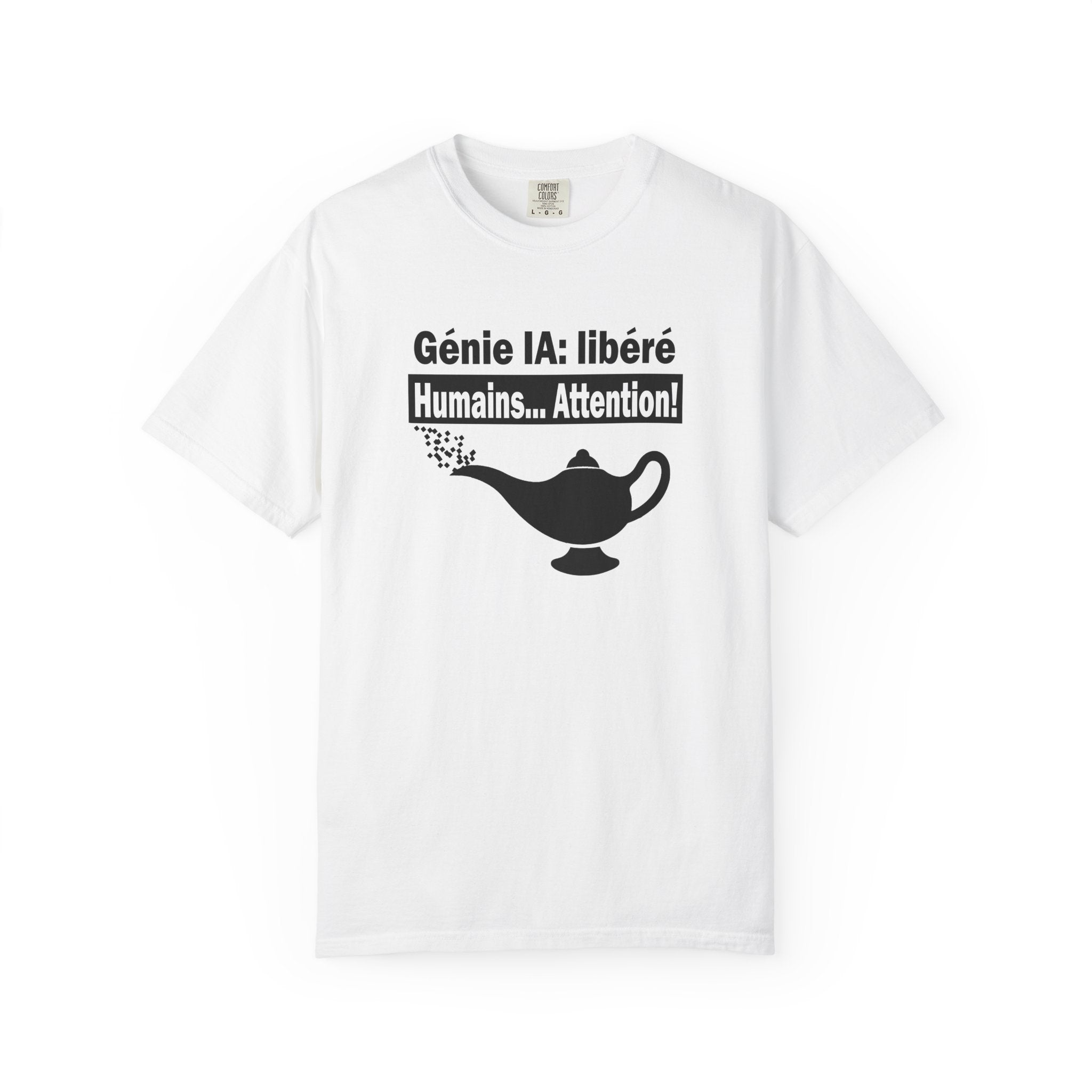 Humor about AI T-Shirt – AI Genie’s Out Funny Graphic Tee (French)