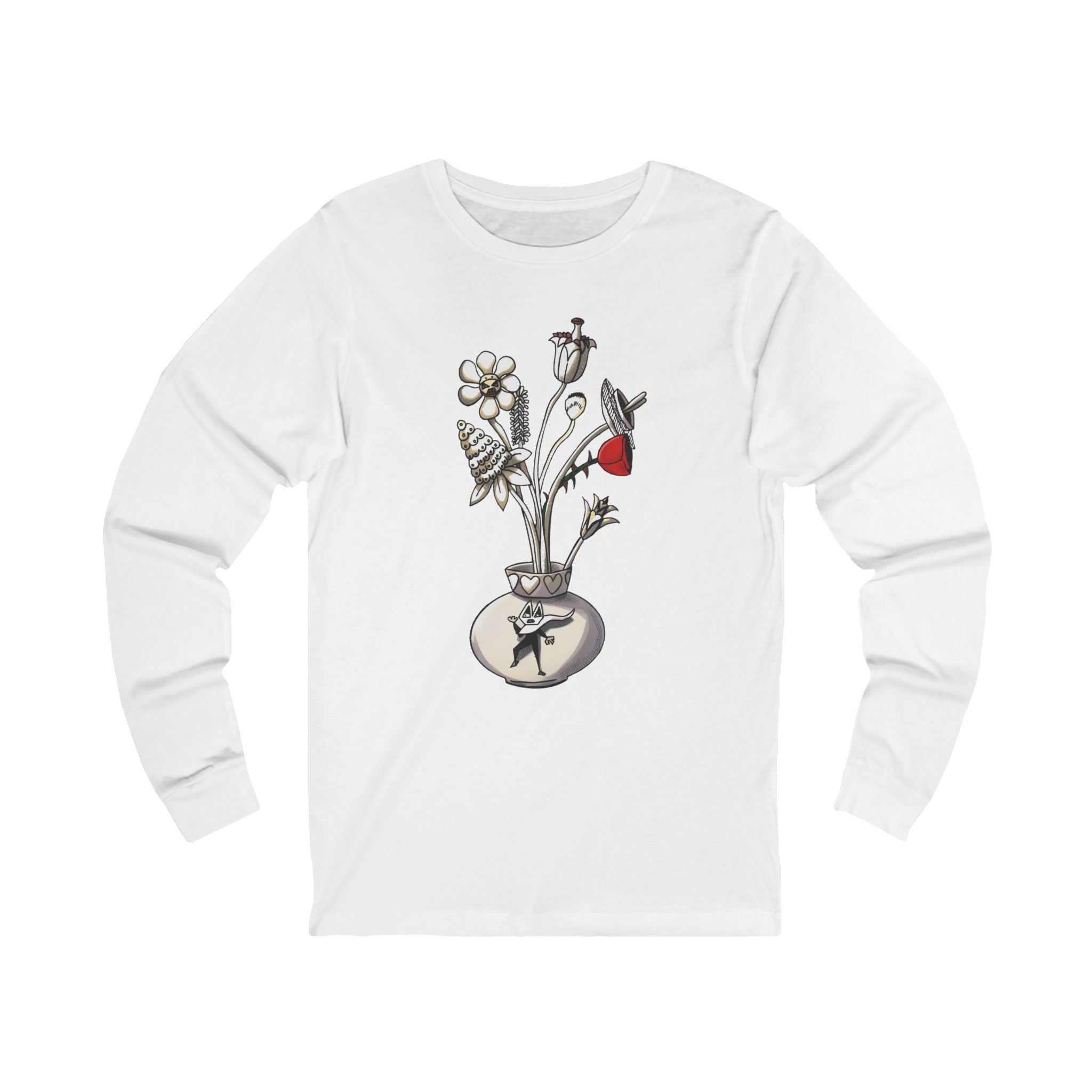 Long Sleeve Tee — Hand-Drawn Floral Vase Illustration
