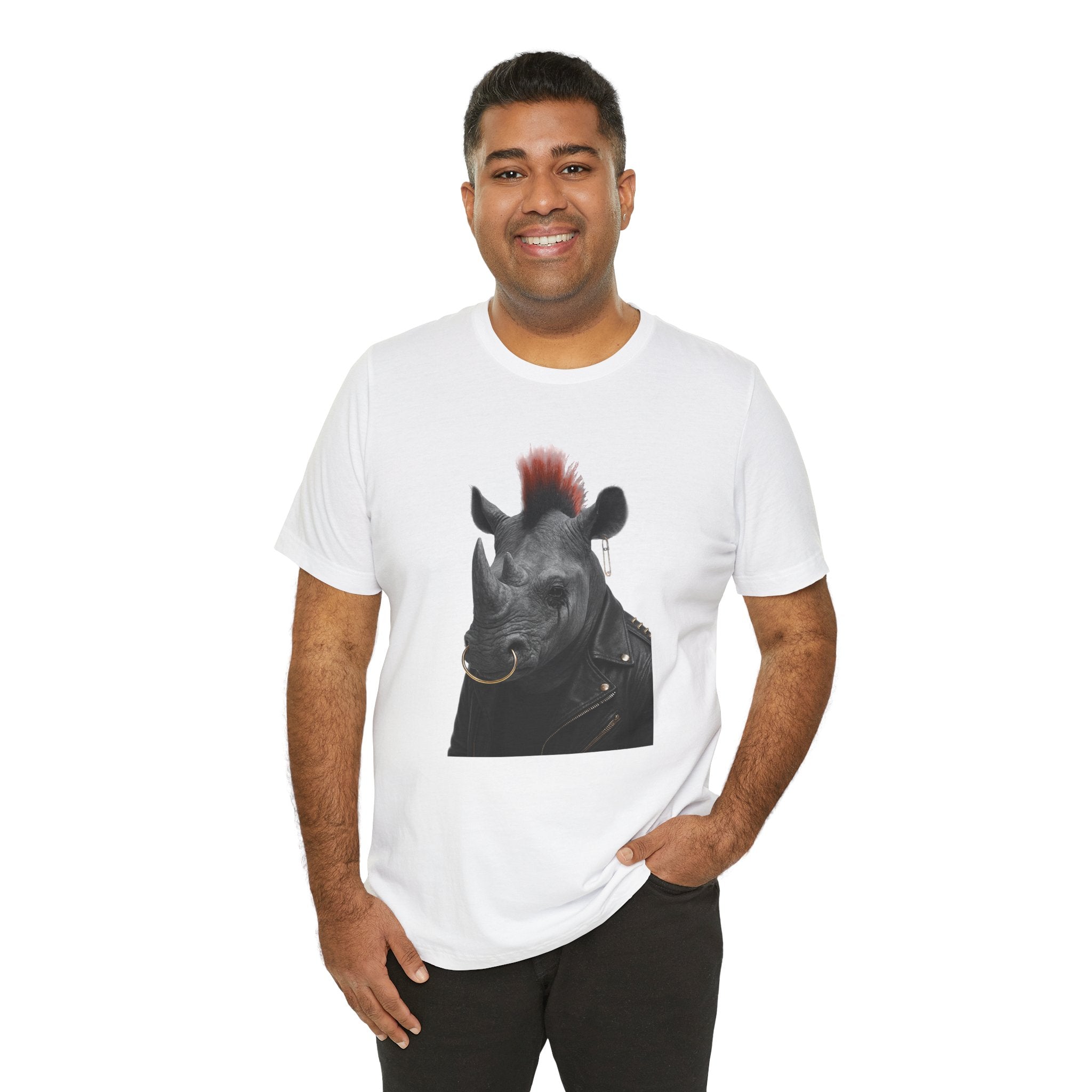 Punk Rhino Tee – Bold Artistic Animal Portrait T-Shirt for Rebels and Creators