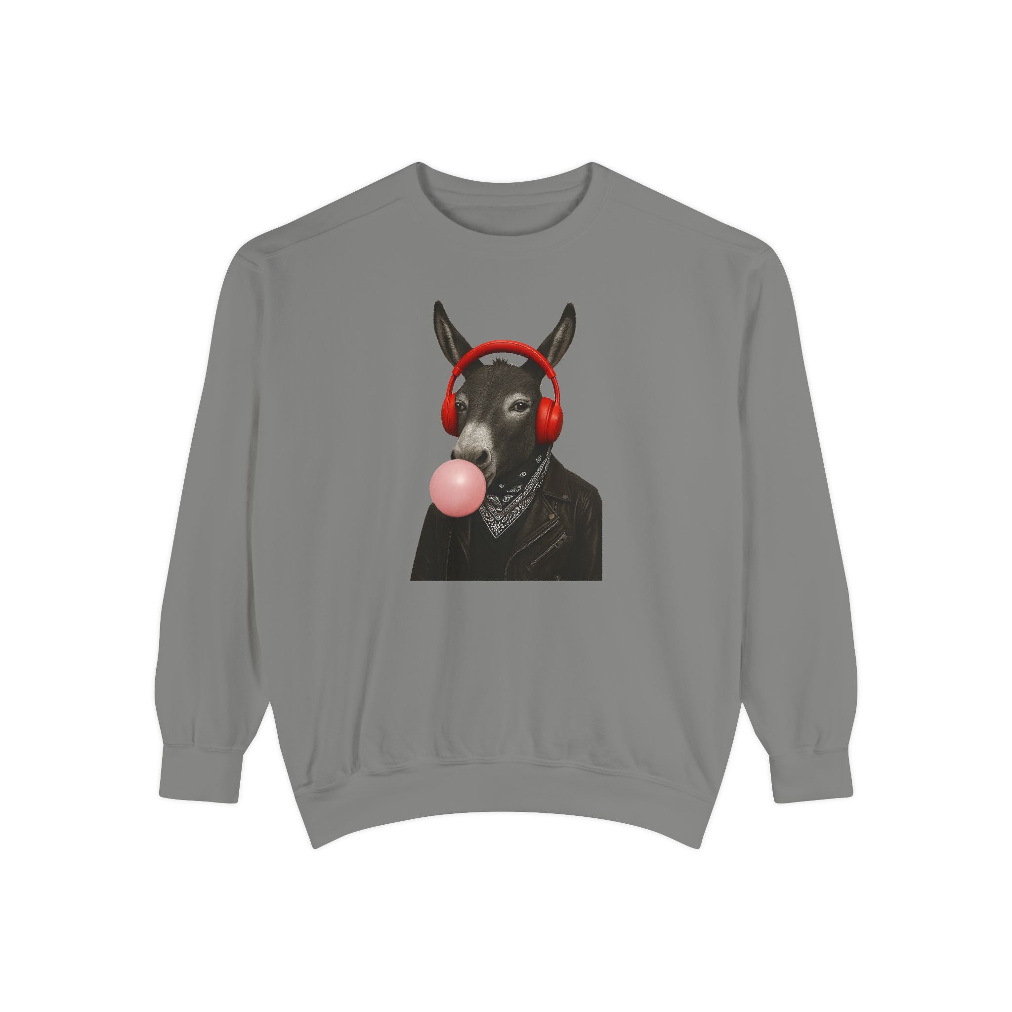 Bubblegum Sweatshirt — Donkey with Headphones Graphic Crewneck
