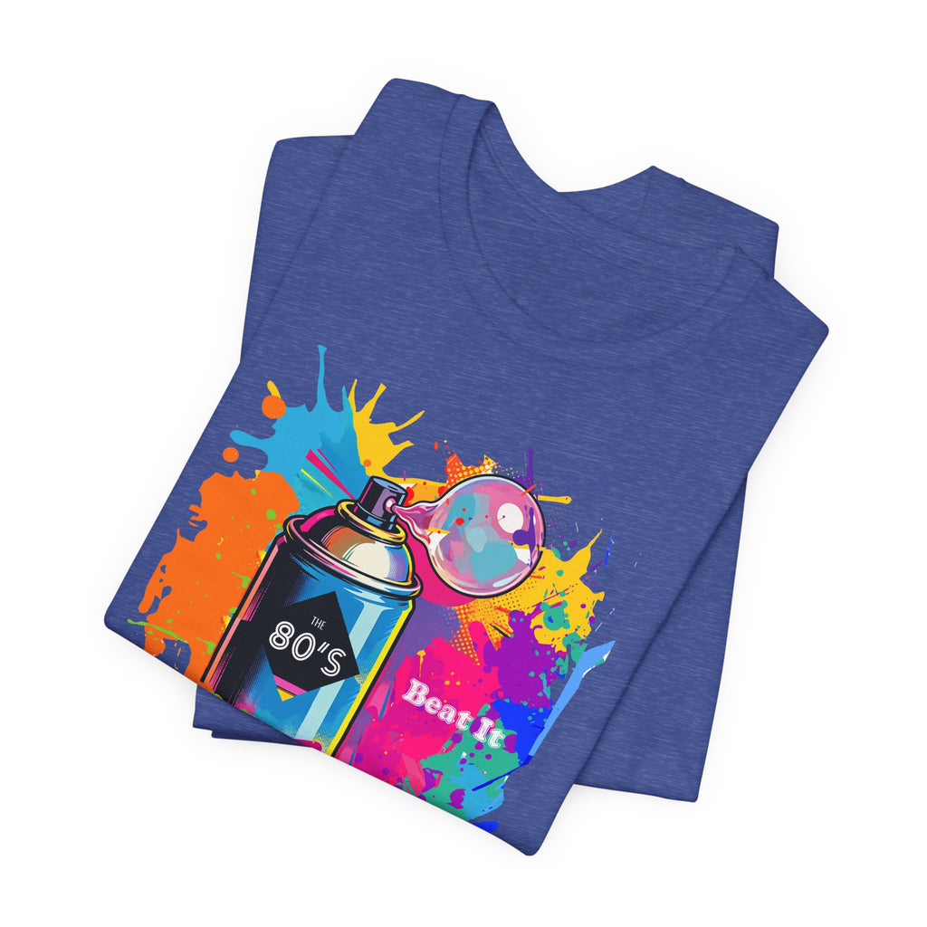 Vibrant retro tee celebrating 80’s pop culture, BEAT IT, Casual Wear, Colorful Style