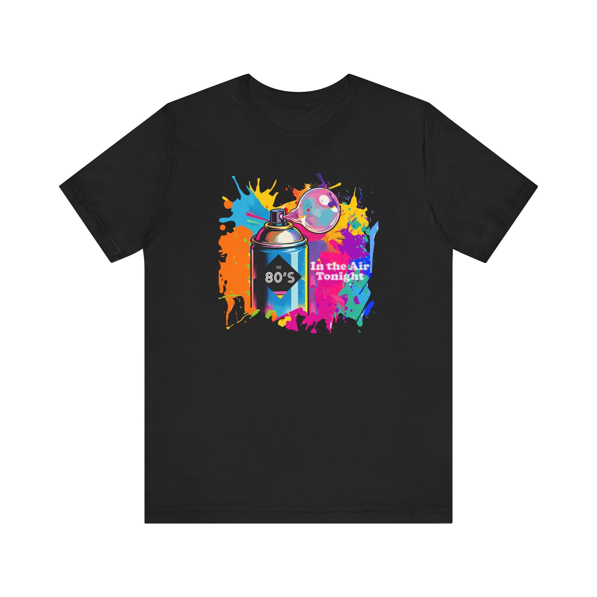 Vibrant retro tee celebrating 80’s pop culture, IN THE AIR TONIGHT, Casual Wear, Colorful Style