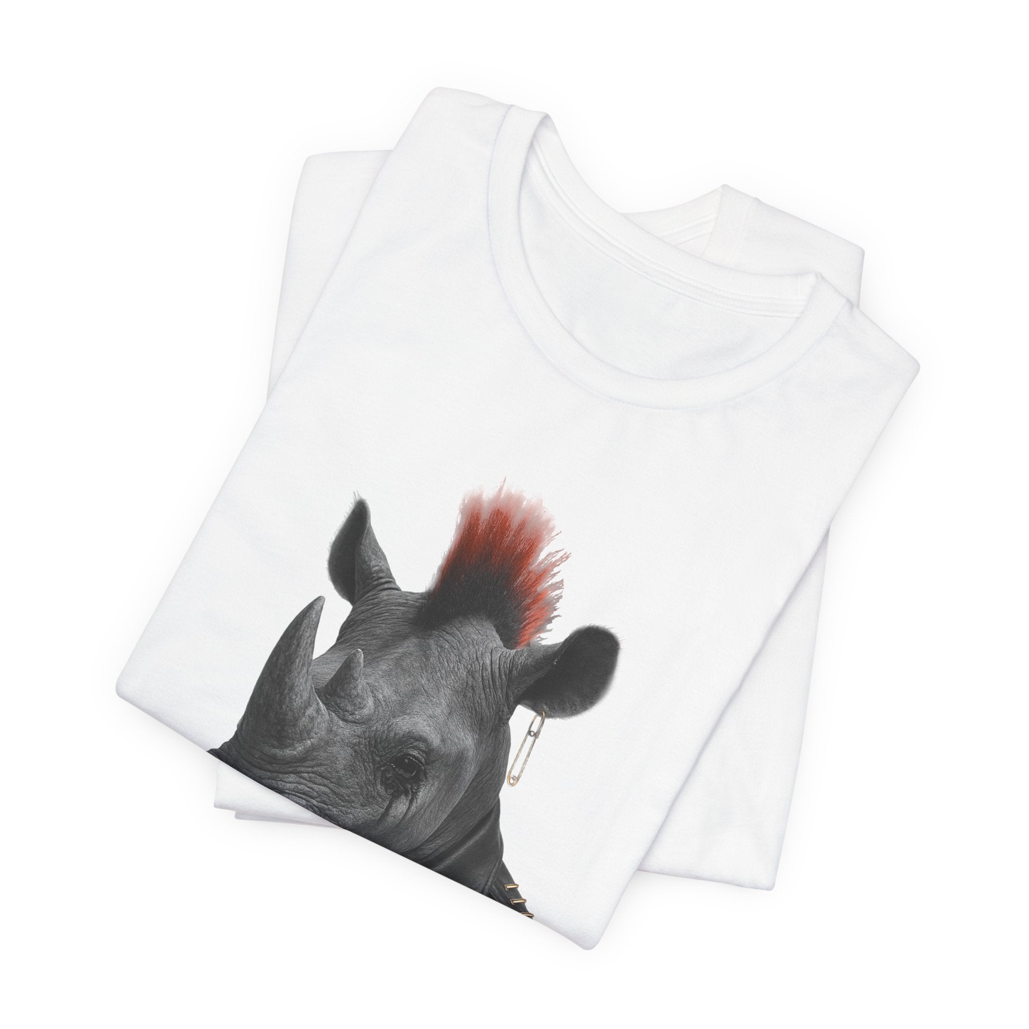 Punk Rhino Tee – Bold Artistic Animal Portrait T-Shirt for Rebels and Creators