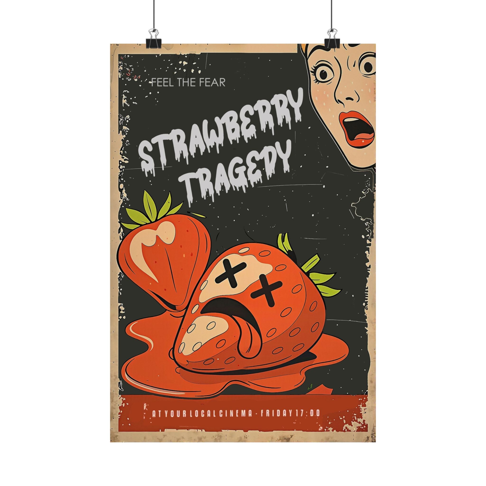 Strawberry Tragedy Art Print, Vintage Poster, Kitchen Wall Decor, Gift for Foodies, Unique Home Decor, Whimsical Art