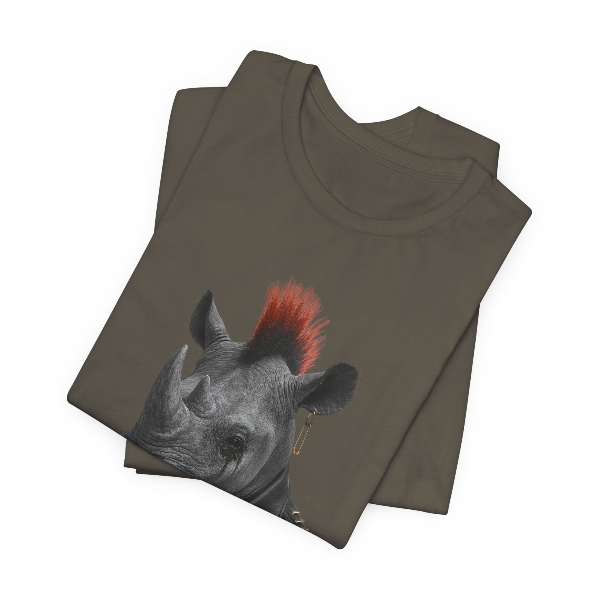Punk Rhino Tee – Bold Artistic Animal Portrait T-Shirt for Rebels and Creators