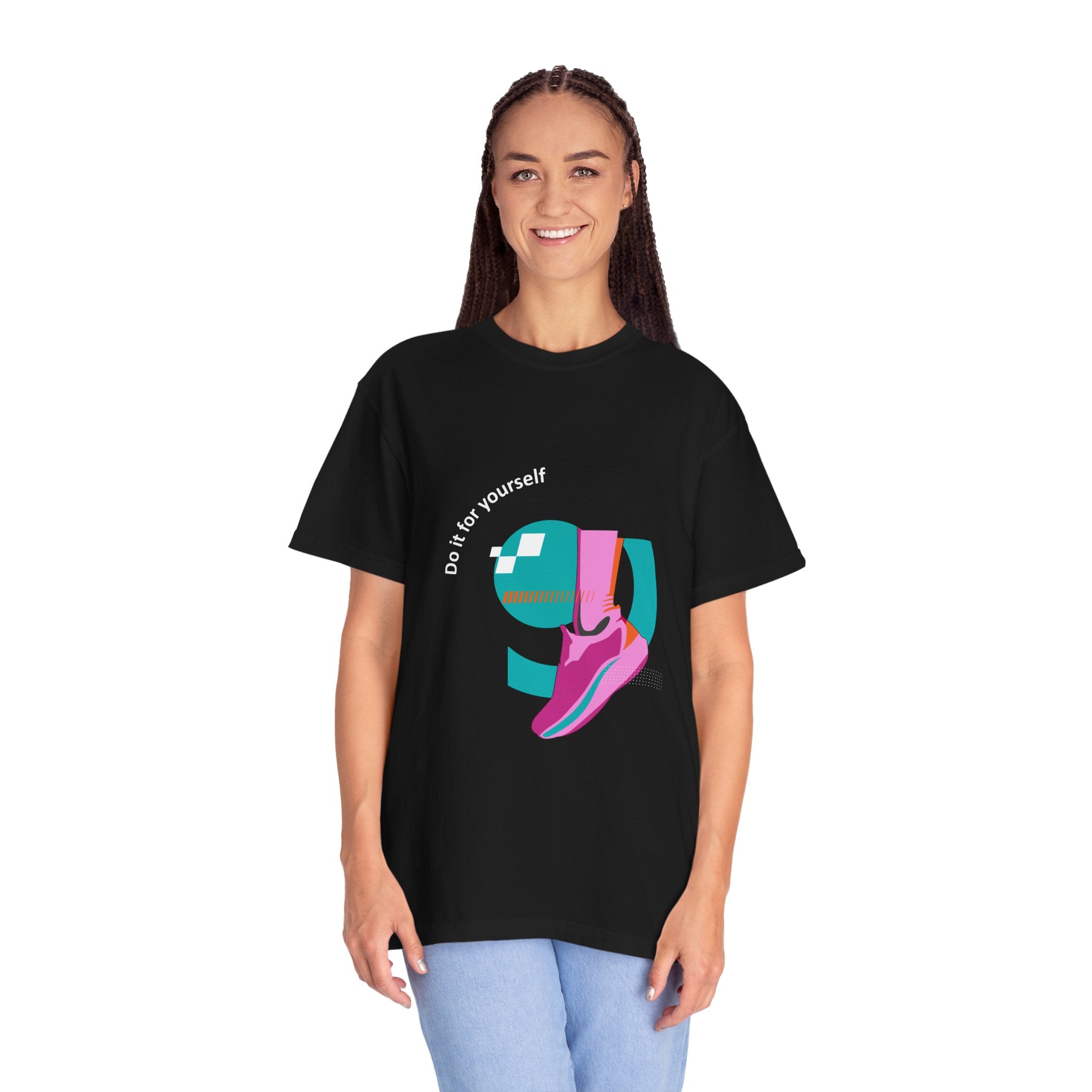 Sneaker Groove T-Shirt — Retro Pink & Teal Shoe Graphic