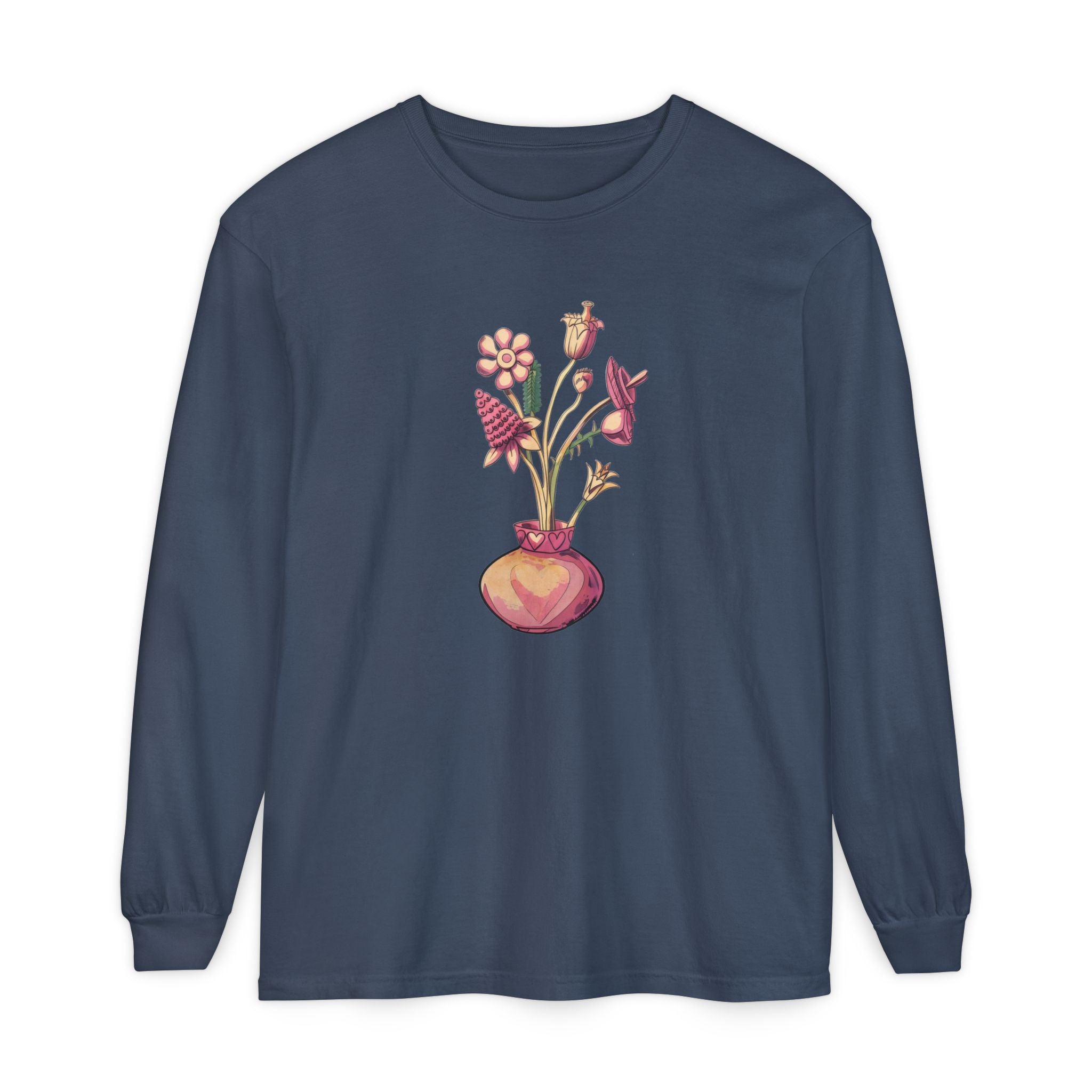 Long Sleeve T‑Shirt — Watercolor Flower Vase Graphic