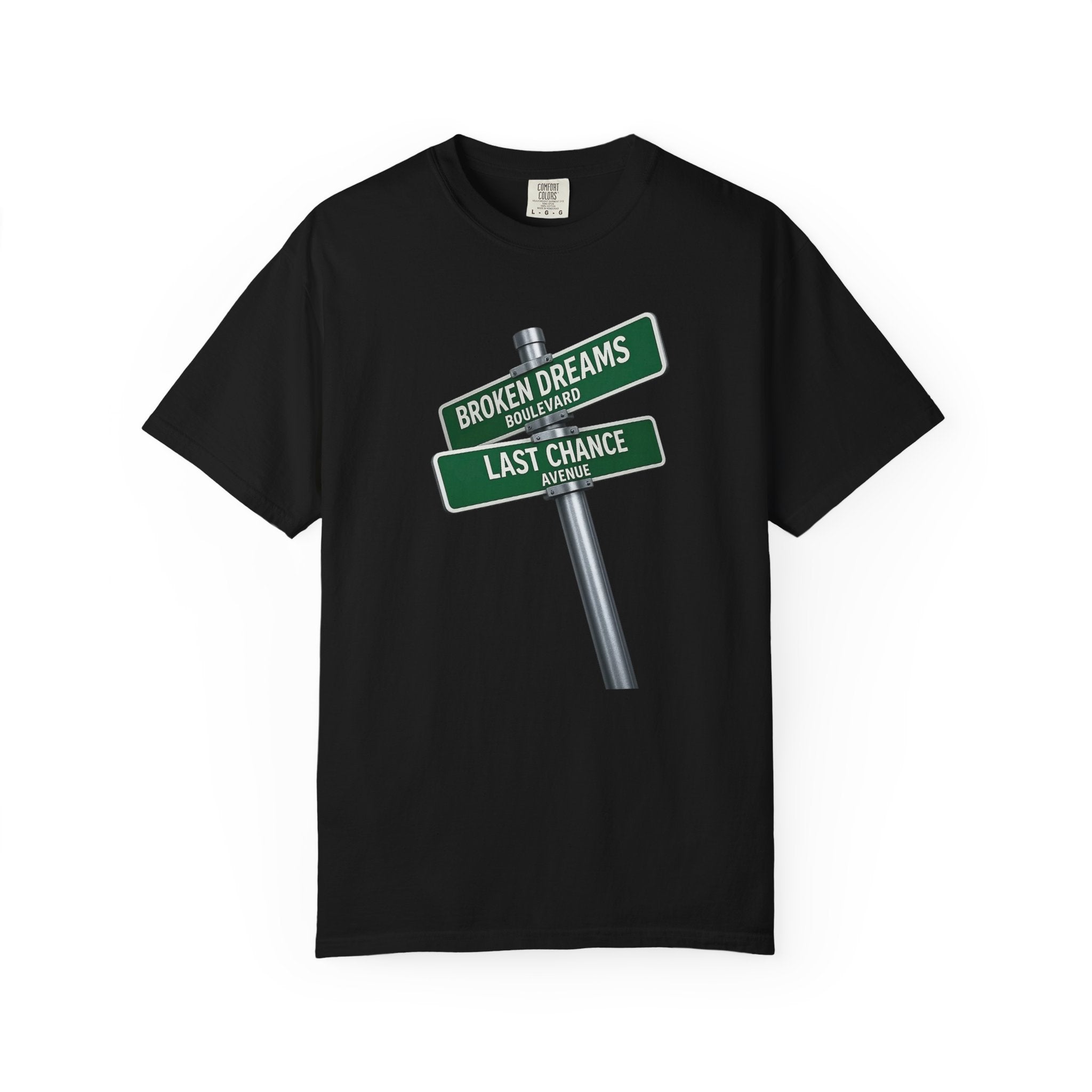 Broken Dreams Blvd x Last Chance Ave T-Shirt — Minimalist Crossroads Graphic