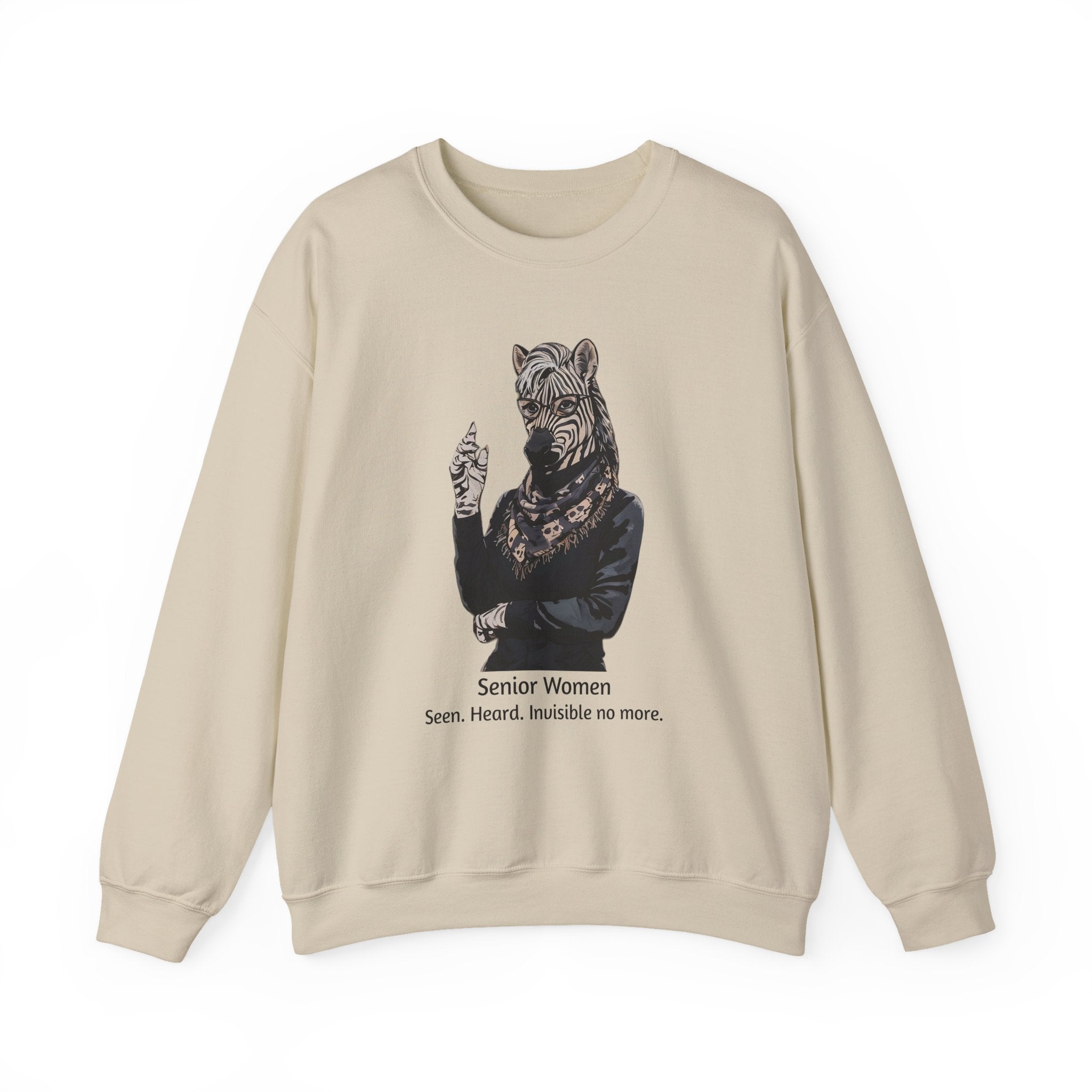 Senior Woman Sweatshirt – Vintage Zebra Graphic Crewneck- English Text