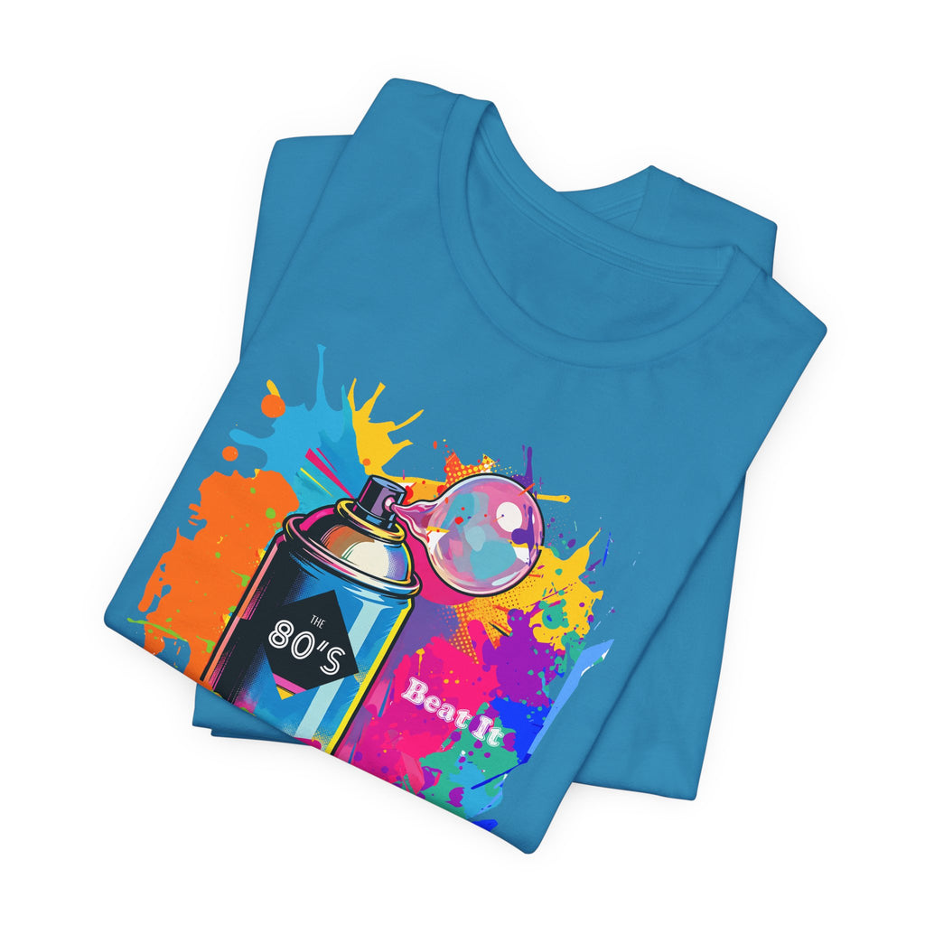 Vibrant retro tee celebrating 80’s pop culture, BEAT IT, Casual Wear, Colorful Style