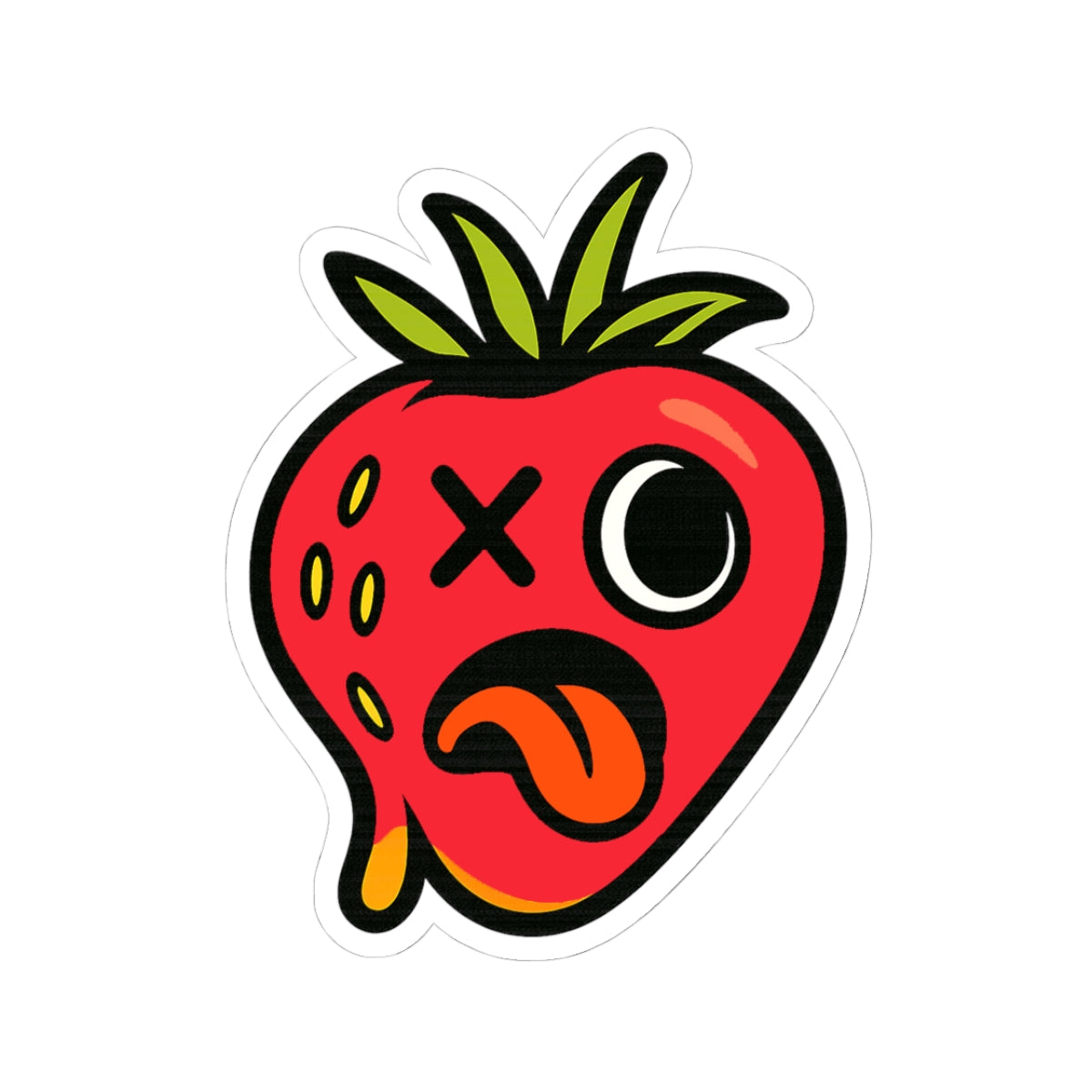 Deadpan Strawberry Kiss-Cut Sticker — Cute Grunge Fruit Decal