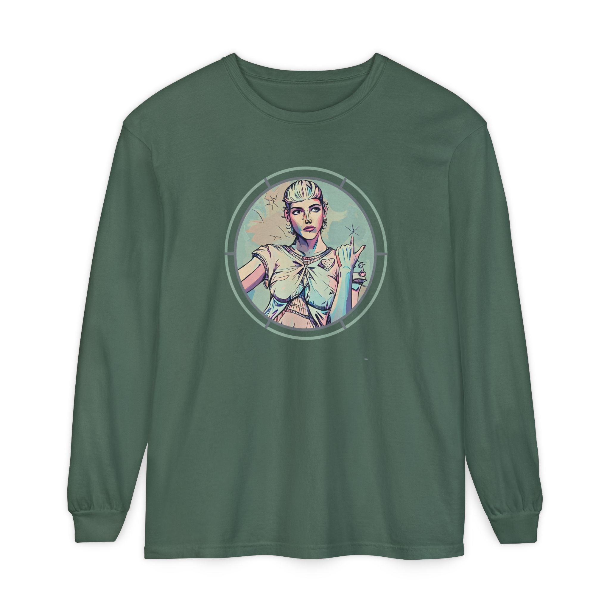 Vintage Style Artist Shirt – Retro Futurist Girl Long Sleeve Tee