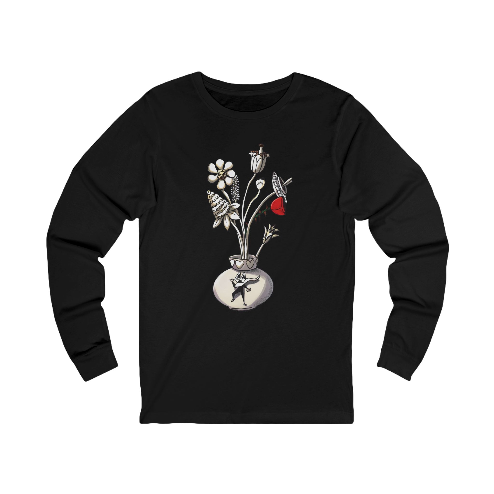 Long Sleeve Tee — Hand-Drawn Floral Vase Illustration