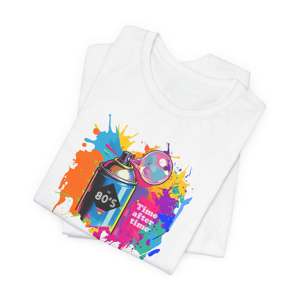 Vibrant retro tee celebrating 80’s pop culture, TIME AFTER TIME, Streetwear, Casual Wear, Colorful Style