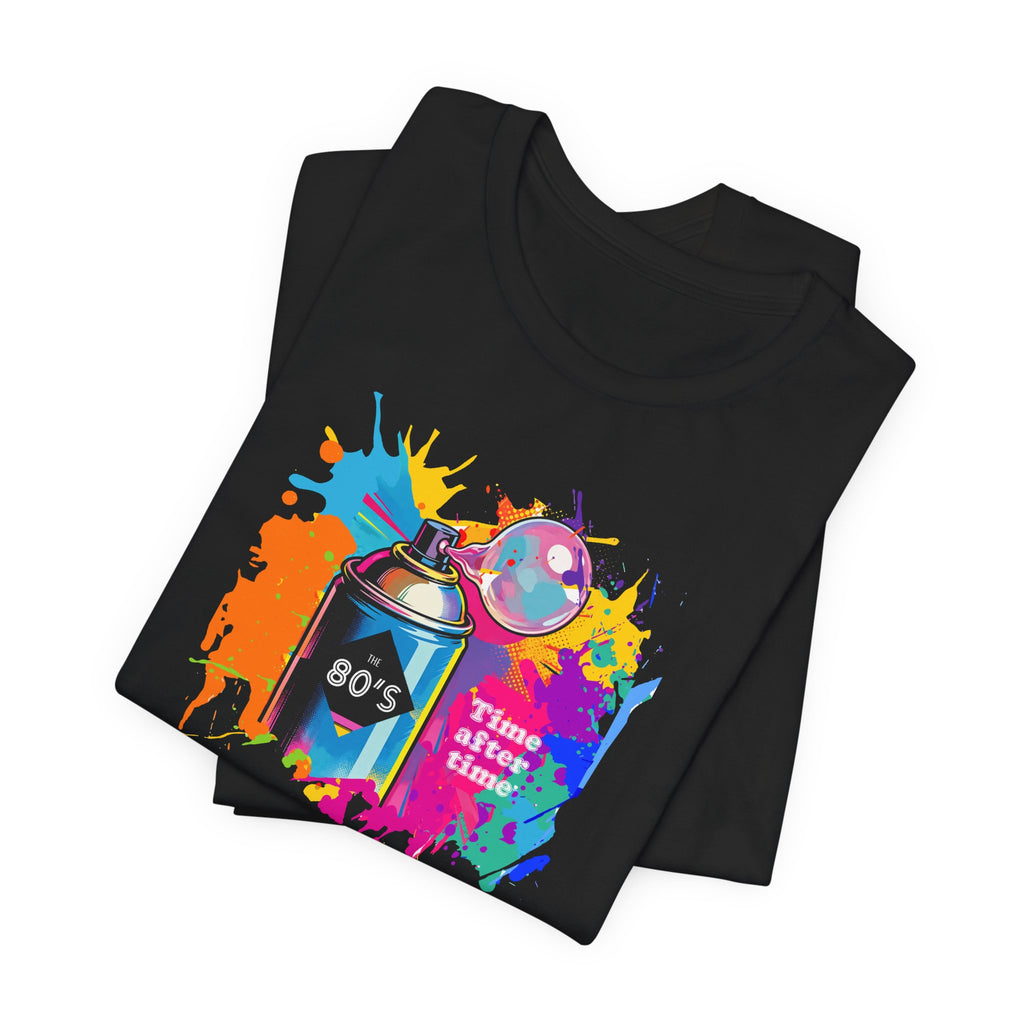 Vibrant retro tee celebrating 80’s pop culture, TIME AFTER TIME, Streetwear, Casual Wear, Colorful Style