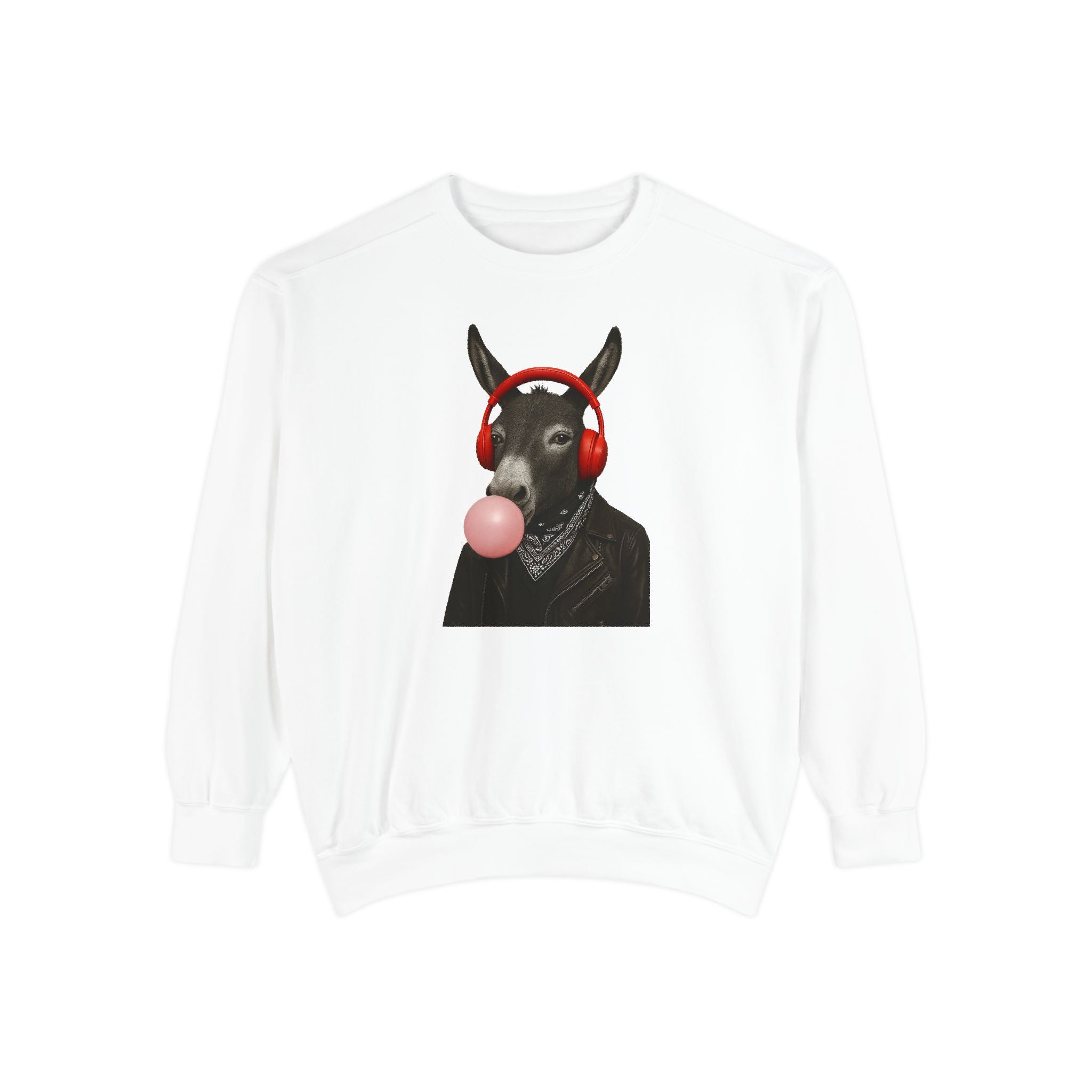 Bubblegum Sweatshirt — Donkey with Headphones Graphic Crewneck