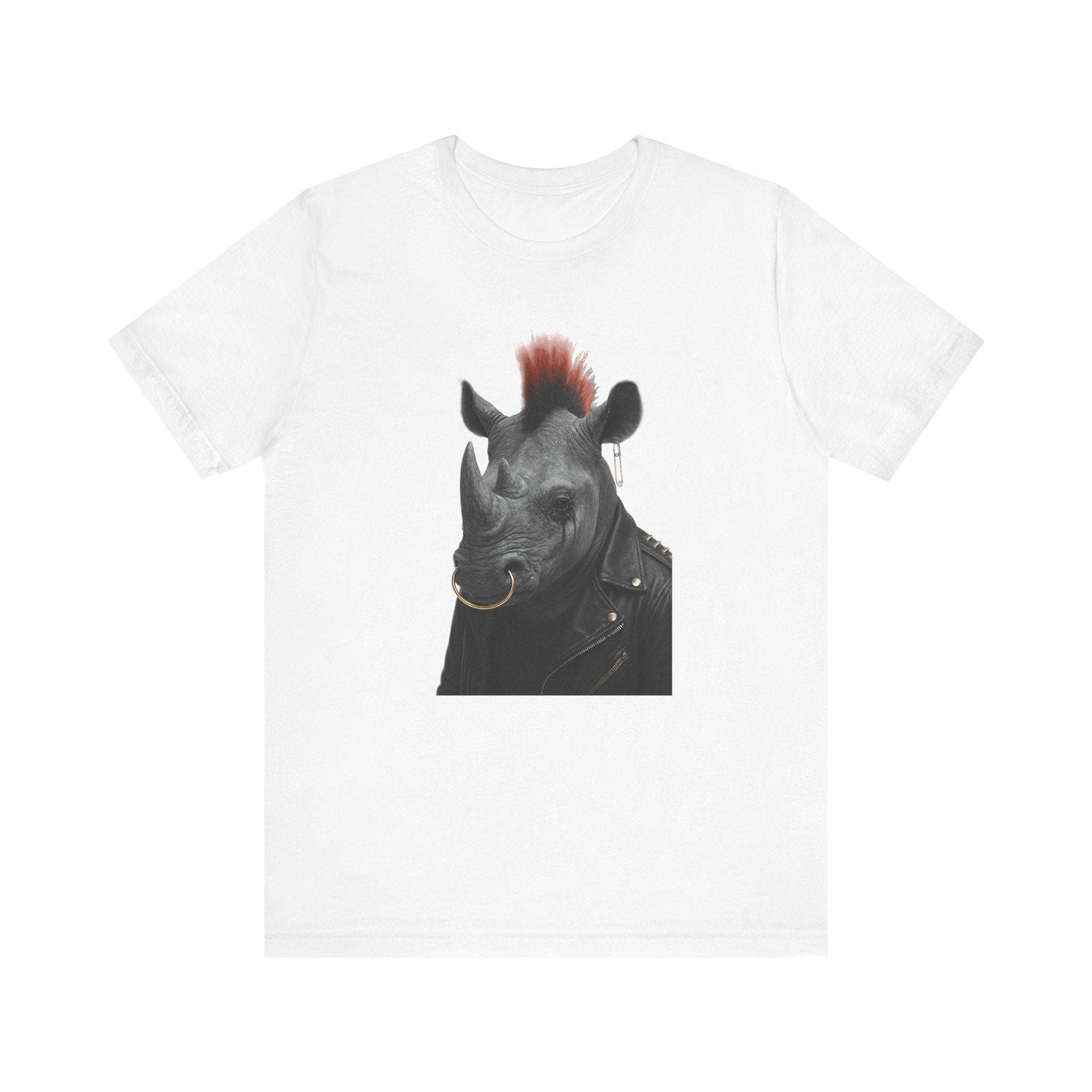 Punk Rhino Tee – Bold Artistic Animal Portrait T-Shirt for Rebels and Creators