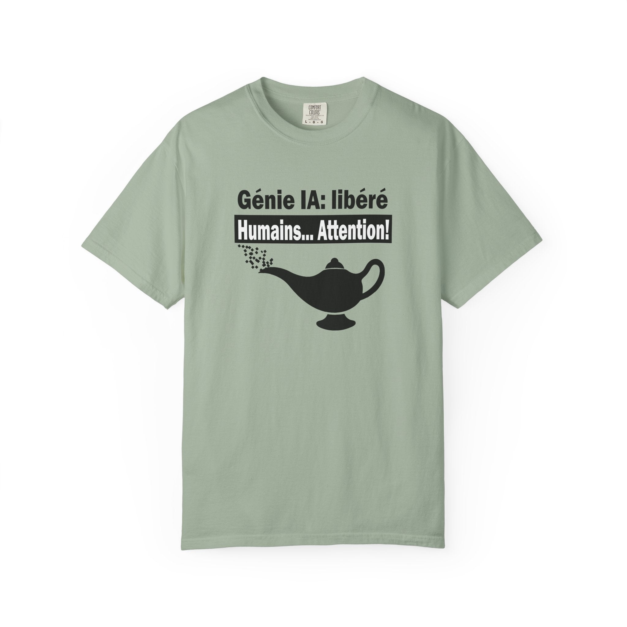 Humor about AI T-Shirt – AI Genie’s Out Funny Graphic Tee (French)