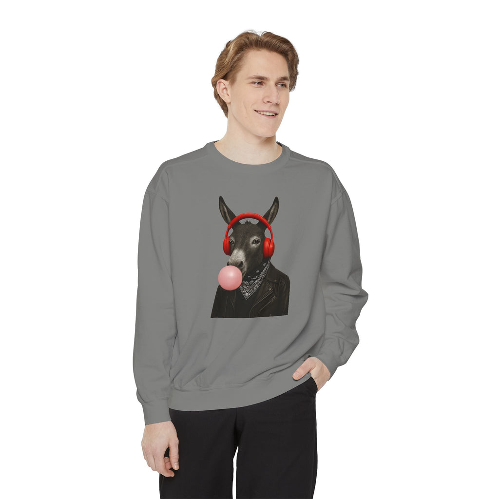 Bubblegum Sweatshirt — Donkey with Headphones Graphic Crewneck