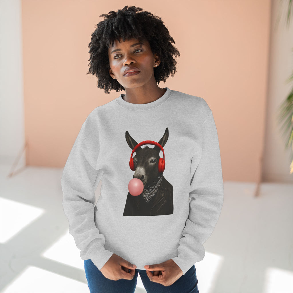 Donkey with Headphones & Bubblegum Sweatshirt – Funny Donkey Crewneck