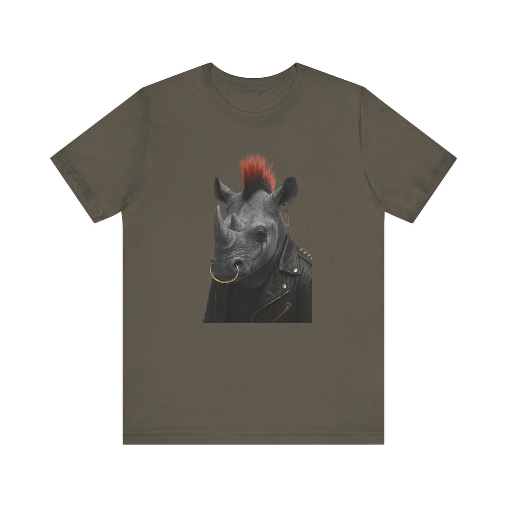 Punk Rhino Tee – Bold Artistic Animal Portrait T-Shirt for Rebels and Creators