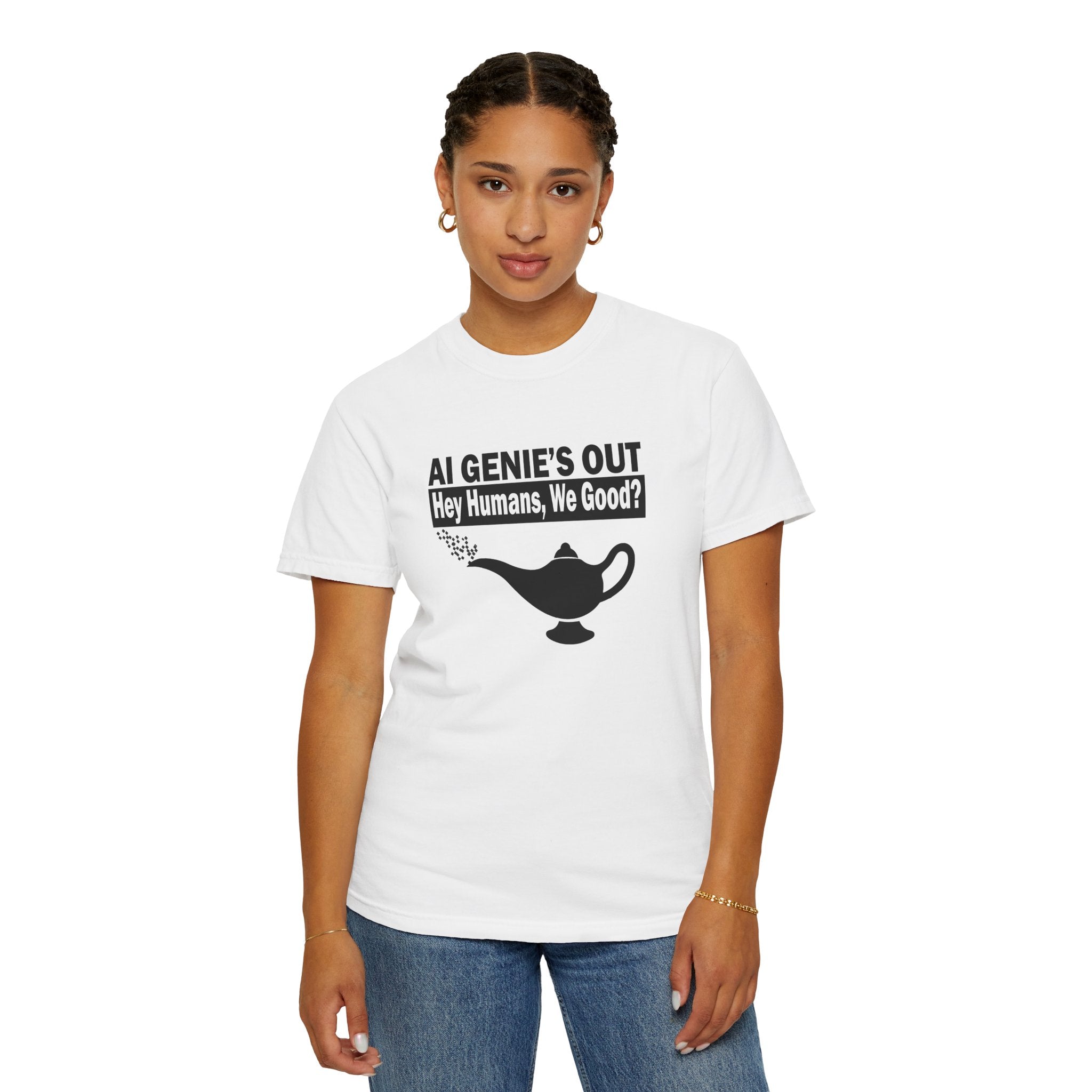AI Genie’s Out T-Shirt — Tech Humor Tee