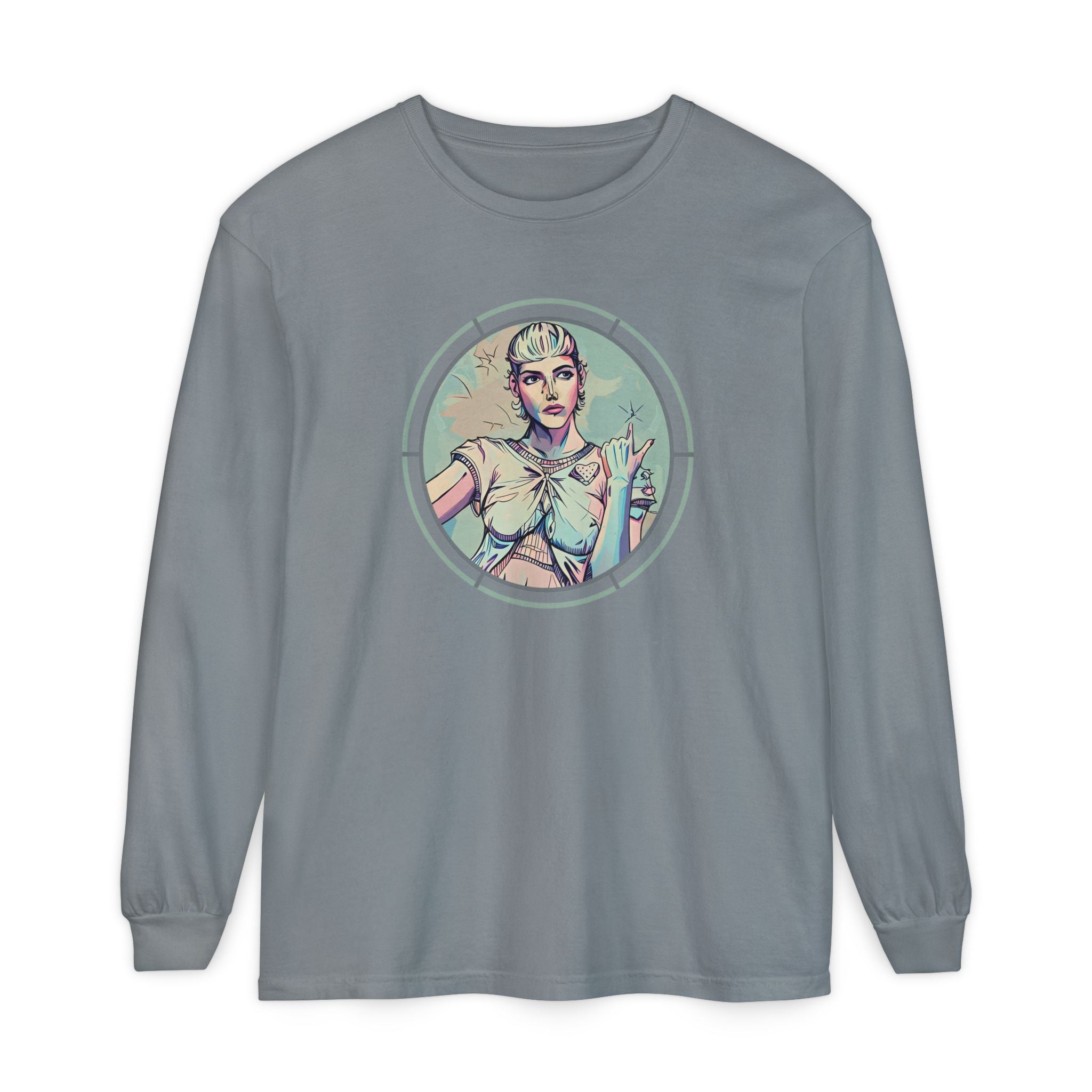 Vintage Style Artist Shirt – Retro Futurist Girl Long Sleeve Tee
