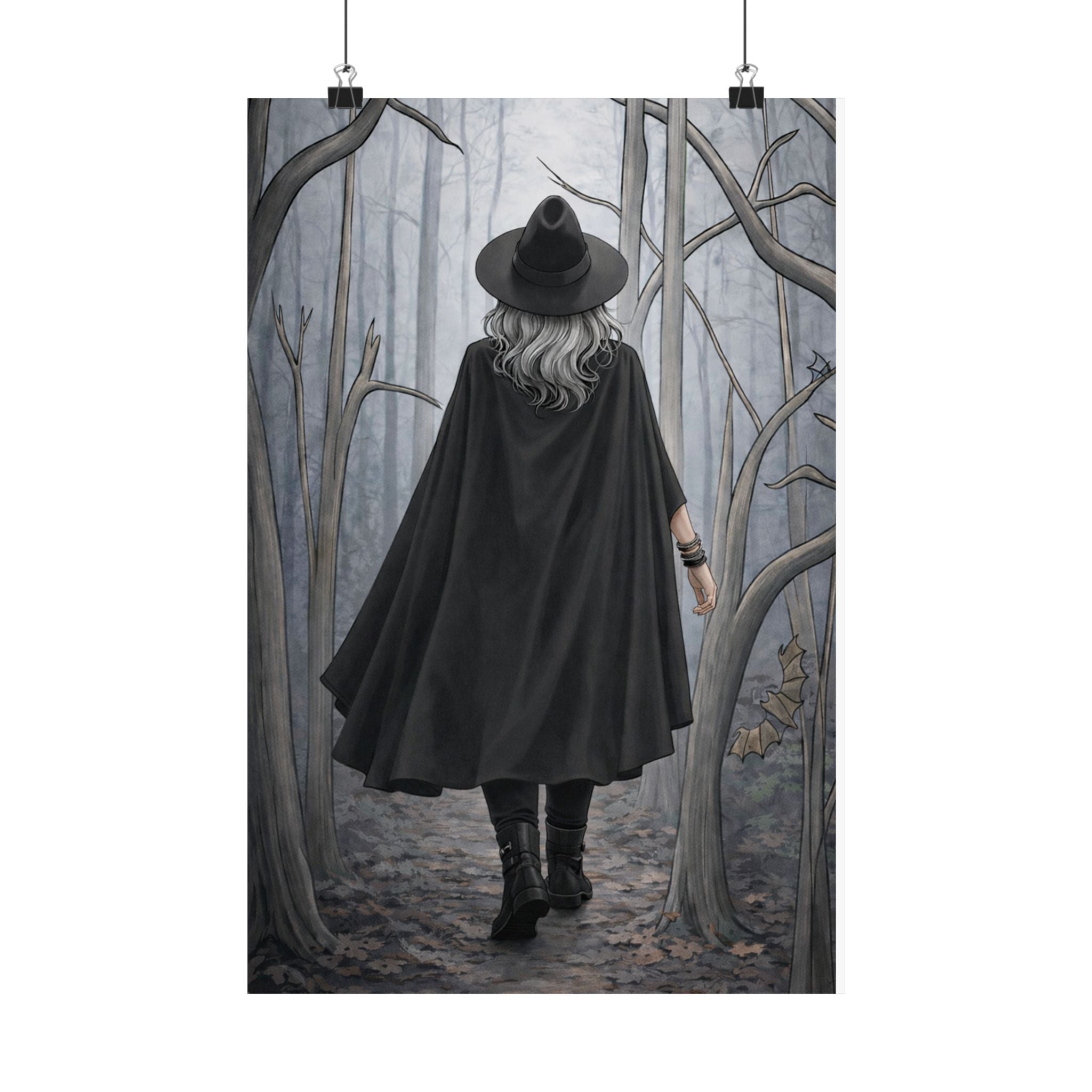 Senior Witch in Misty Forest Matte Poster — Vertical Wall Art