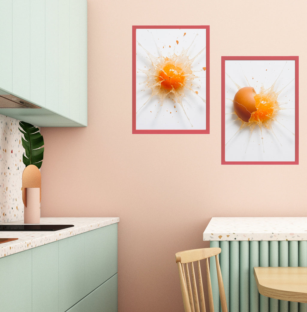 Exploding Egg Splash Art Print – Modern Minimalist Food Photography Poster