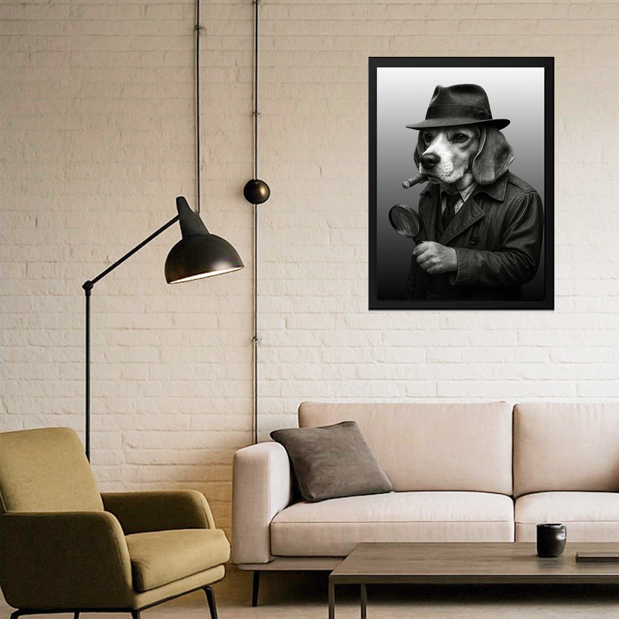 Dog Detective Poster – Noir Beagle Wall Art in Trench Coat | Funny Vintage Dog Print