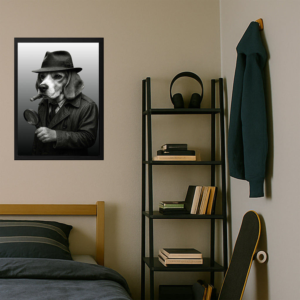 Dog Detective Poster – Noir Beagle Wall Art in Trench Coat | Funny Vintage Dog Print
