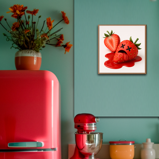 Unique Strawberry Art Poster, Quirky Wall Decor, Cute Kitchen Print, Fun Artwork for Home