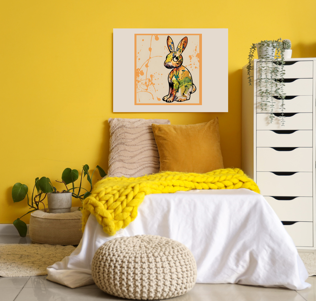 Colorful Rabbit Wall Art Print, Rabbit with an Attitude