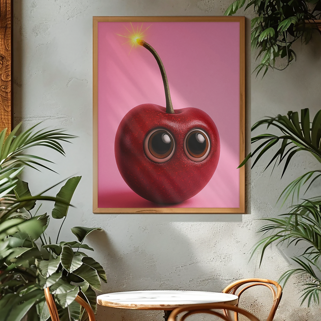 Cute Cherry Poster, Whimsical Art Print, Kids Room Decor, Playful Wall Art