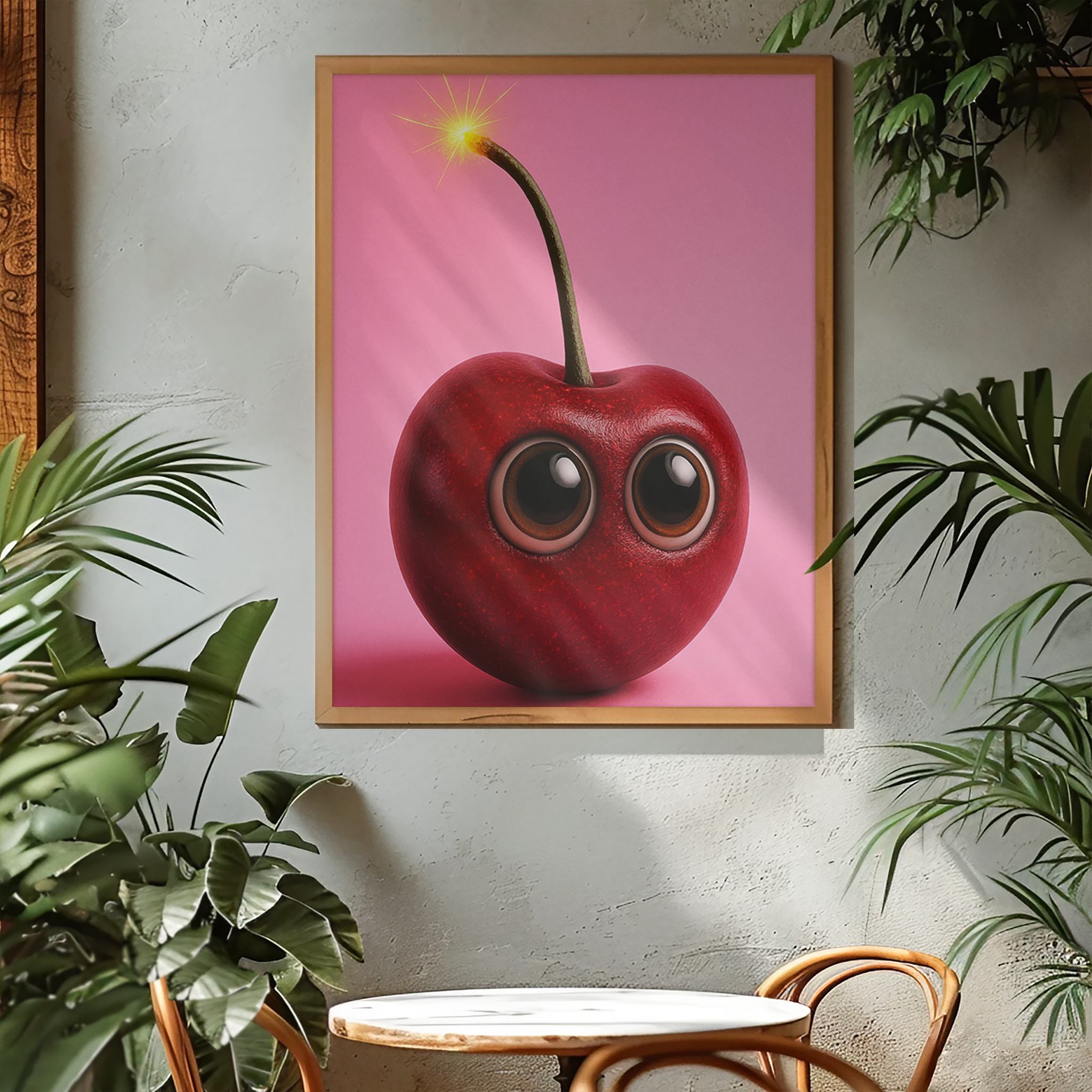 Cute Cherry Poster, Whimsical Art Print, Kids Room Decor, Playful Wall Art