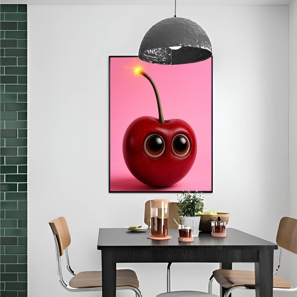 Cute Cherry Poster, Whimsical Art Print, Kids Room Decor, Playful Wall Art