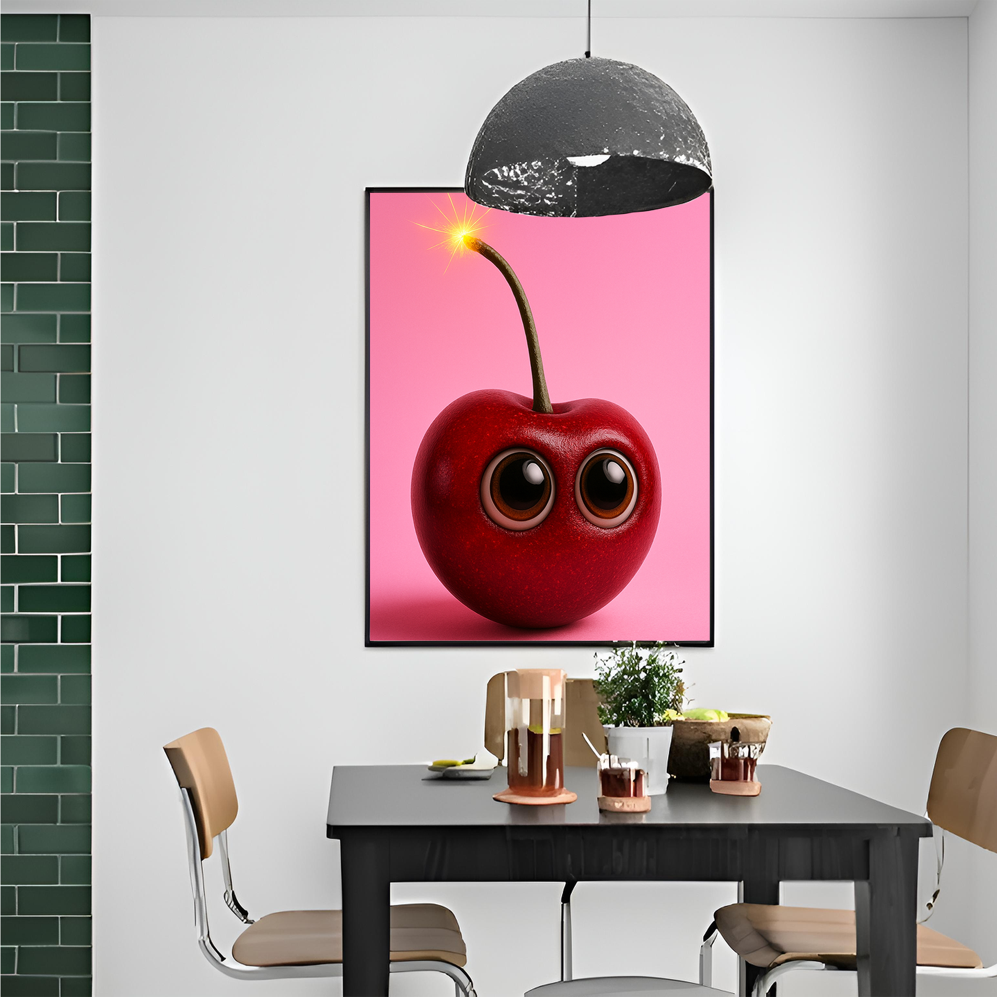 Cute Cherry Poster, Whimsical Art Print, Kids Room Decor, Playful Wall Art